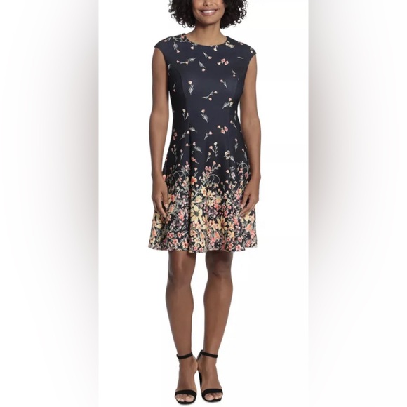 London Times Dresses & Skirts - Navy and Floral Dress — By London Times, Size 10
